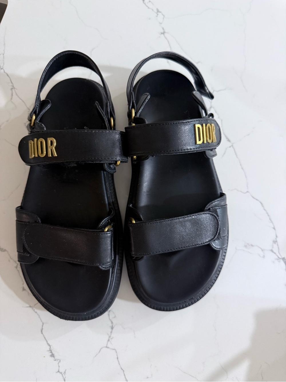 Dior Black Leather  Sandals with Gold Logo size 8.5